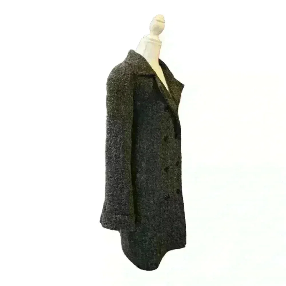 Sandro Vintage Double Breasted Wool Blend Knee Length Coat Black/Gray Size 14